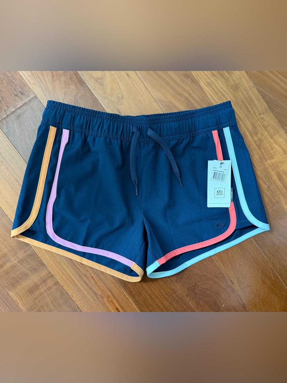 Rip Curl Navy Athletic Shorts with Pink Coral Light Blue and Tan Trim